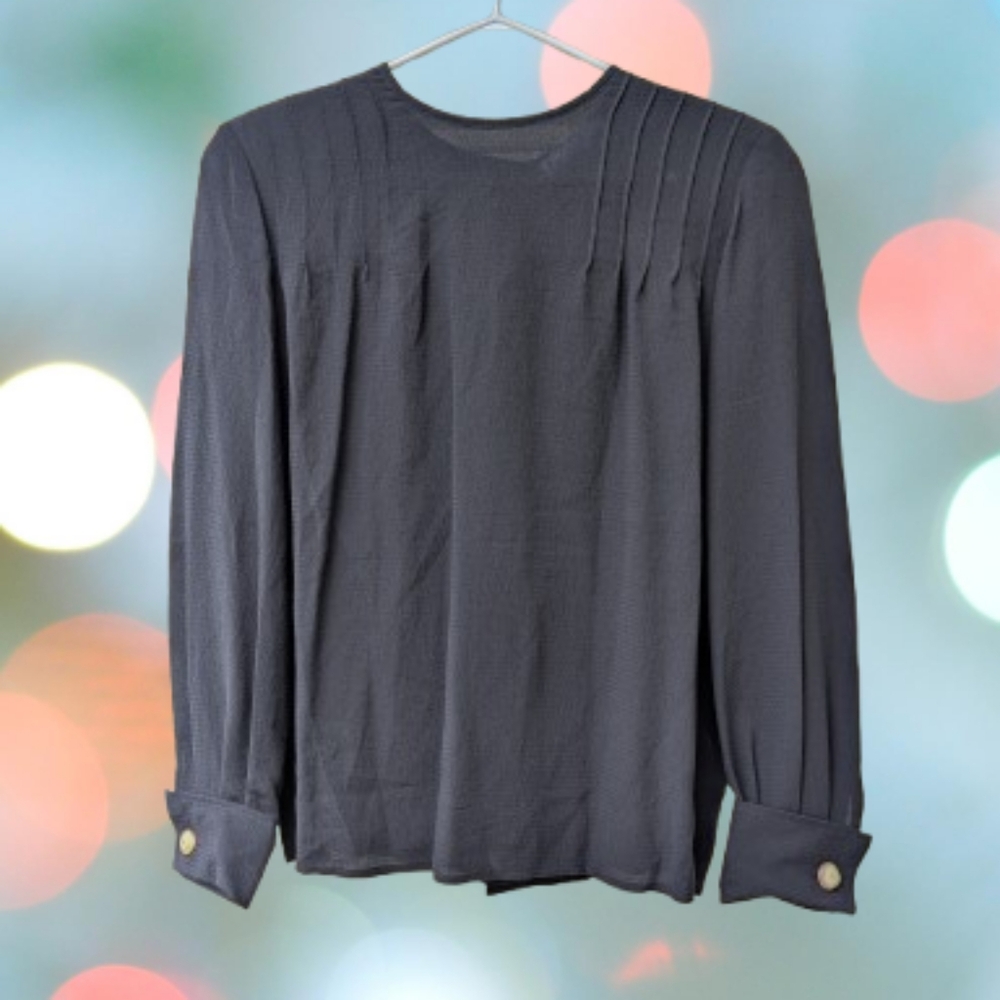 Valentino Miss V Black Silk Long Cuffed Sleeved Blouse. Size 40/6. NWT.